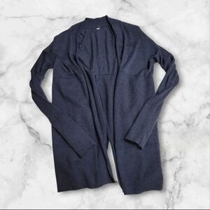 Lululemon Sit In Lotus Navy Blue Merino Wool Blend Long Cardigan Sweater Size 4